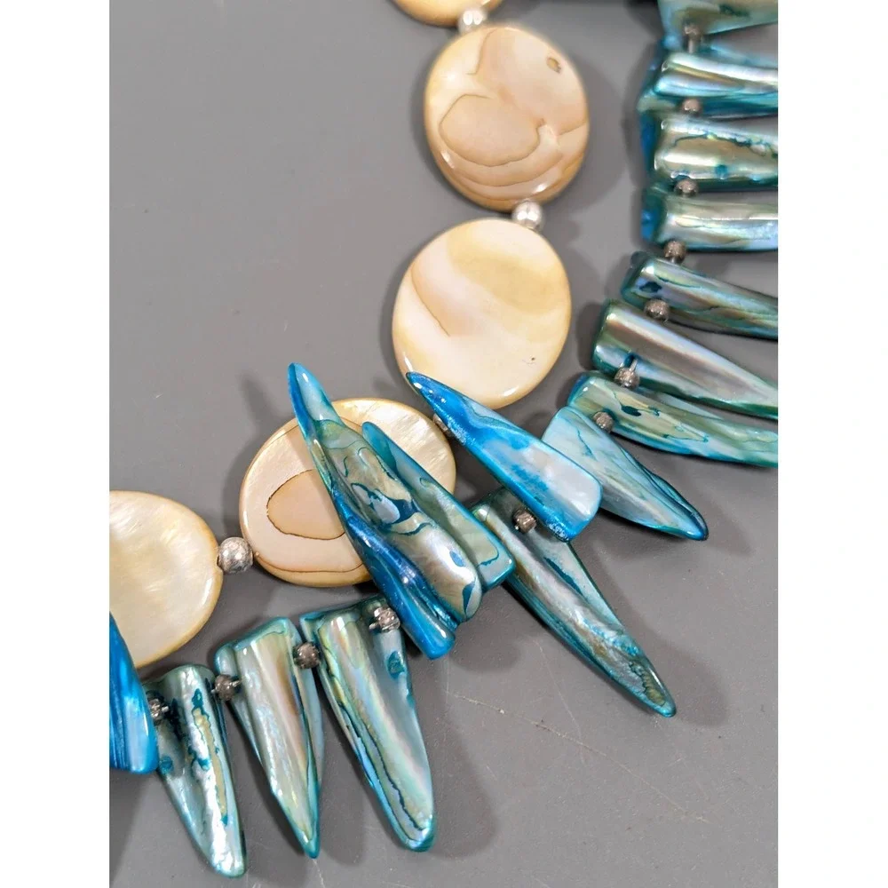 Artisan Faux Turquoise Shell Fringe Necklace 24